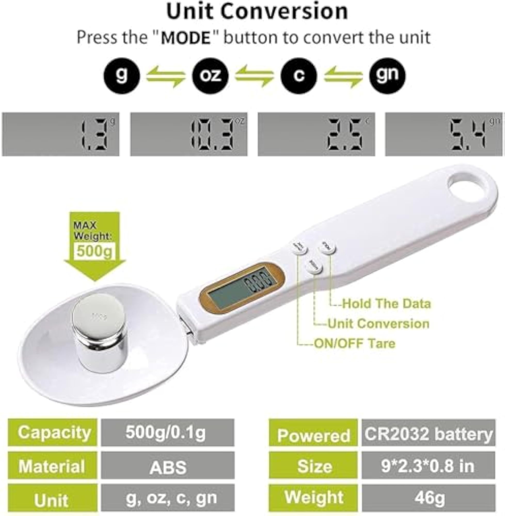 Digital Measuring Spoon Scale, 500 g/0.1 g